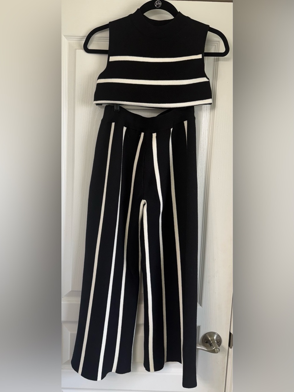 Striped Black & White Wide-Leg Jumpsuit Set